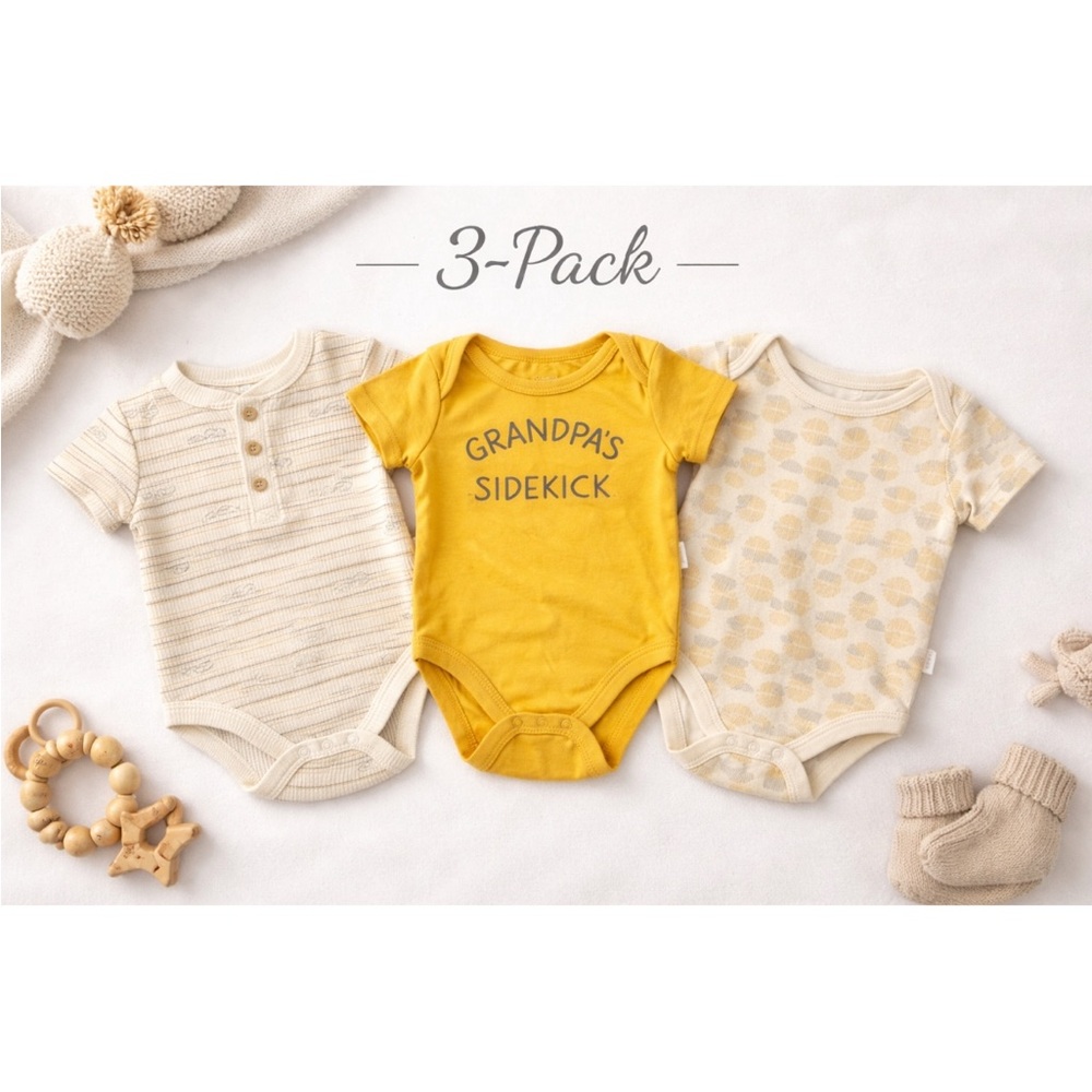 Tahari Baby NWOT Yellow and Cream Baby Bodysuit 3-Pack